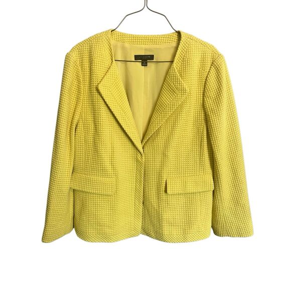 Ann Taylor Jackets & Blazers - Ann Taylor Women's Size 14 Yellow Chartreuse Knit Blazer Coat Jacket Cotton